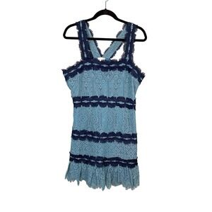 Foxiedox Women's Blue Lined Floral Lace Mini Ruffle Scallop Dress Size XL NWT